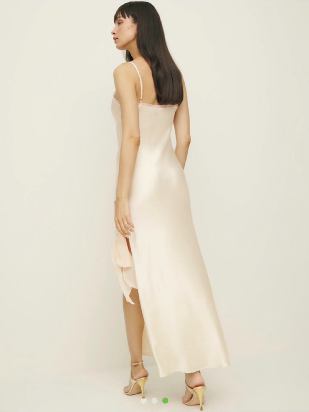 Malorie Silky Cream Slip Dress with Side Bow - Picture 3 of 3